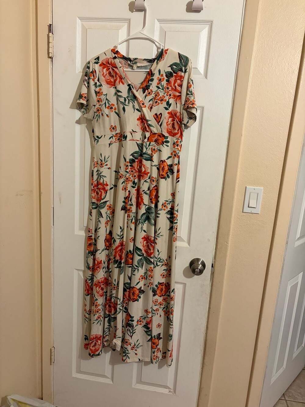 DownEast Women's Floral Print V-Neck Short Sleeve Maxi Dress HOM1168-G